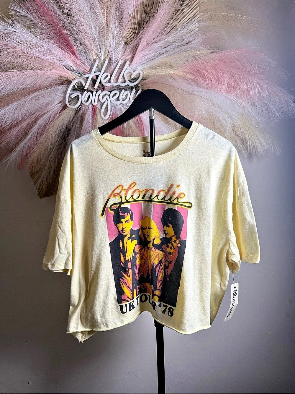 No Boundaries Blondie UK Tour 78 Graphic Crop T-Shirt Graphic Tee Yellow Girls